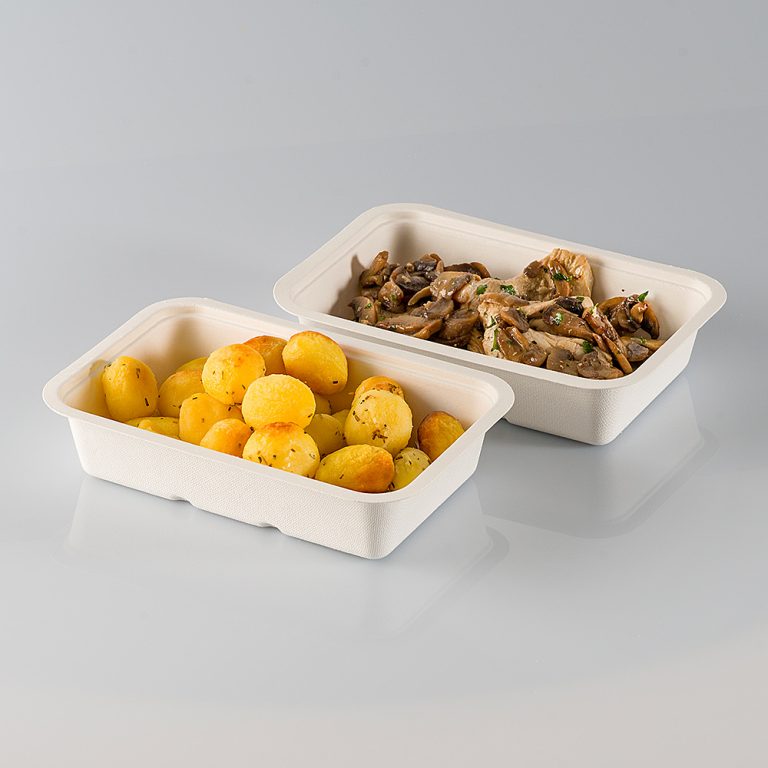 Vaschette eco, biodegradabili e compostabili in polpa di cellulosa di diverse misure e dimensioni, ideali per contenere i piatti preferiti